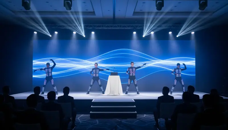 LED dancers opening a product launch on a corporate event stage in Singapore